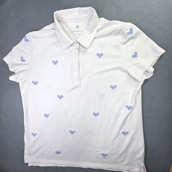 Renwick Polo Shirt Womens XL White Tennis Racket Embroidered Golf Stretch Pima - Picture 1 of 10